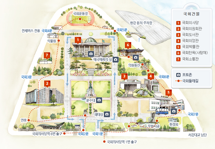 국회의사당 산책로 지도(지하철 9호선 국회의사당역 6번출구에서 도보로 10분)